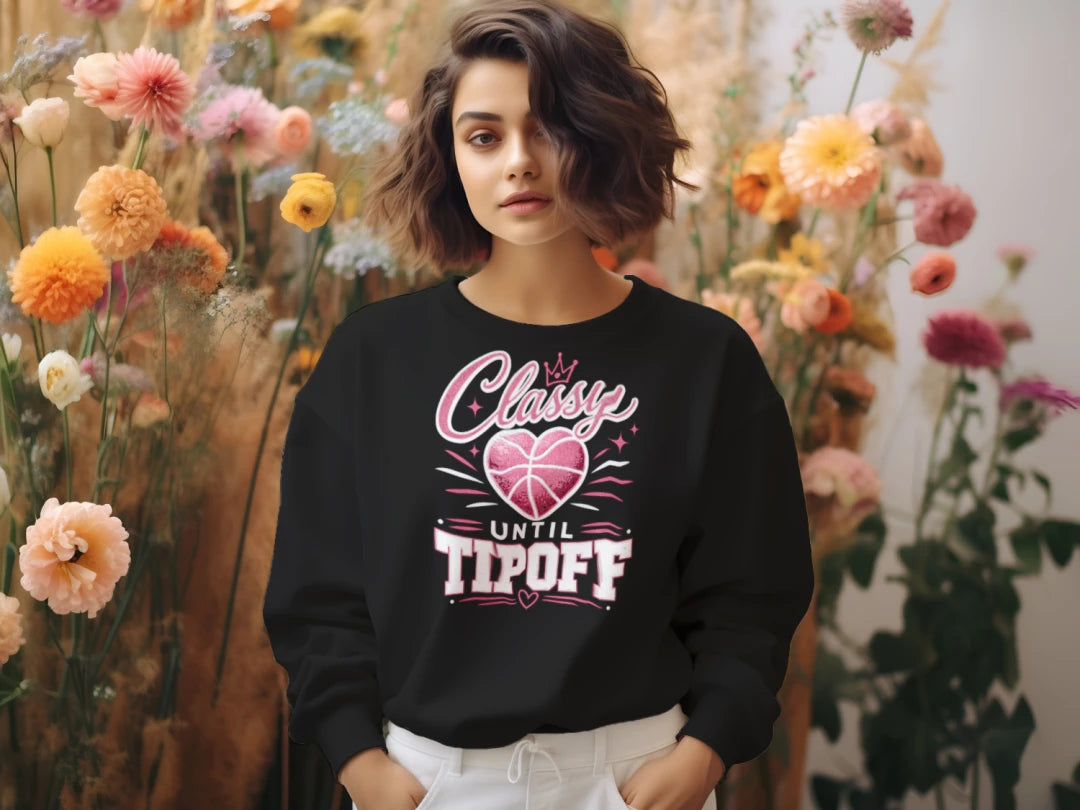CLASSY UNTIL TIPOFF - WOMEN'S CROPPED CREW SWEATER